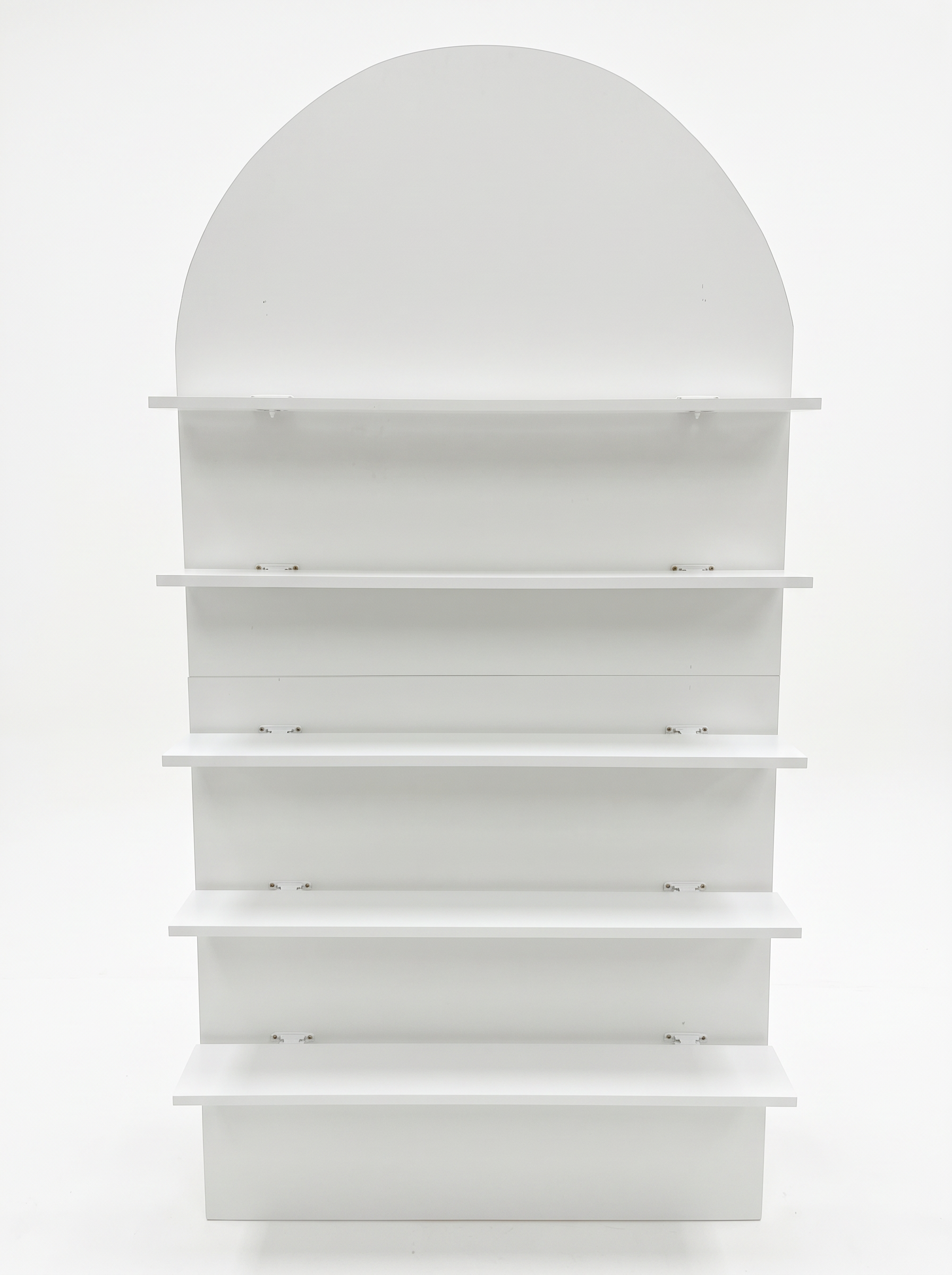 White arched stemware display wall